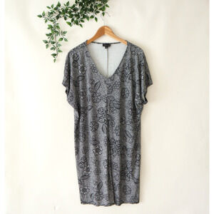 J.Jill Wearever Collection Black & White Floral Short Sleeve Rayon Dress Size L